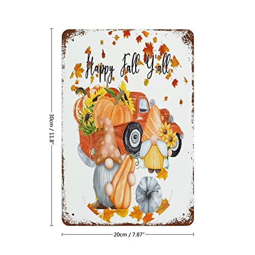 Wodevor Happy Fall Y'all Metal Sign Farmhouse Thanksgiving Autumn Orange Plaque Tin Sign Outdoor Signs Hanging Wall Plaque Kitchen 8"X12" #TOP1