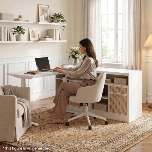 Image of ModernMate 67 inch L-Shape Electric Stand Desk with Drawers and File Cabinet