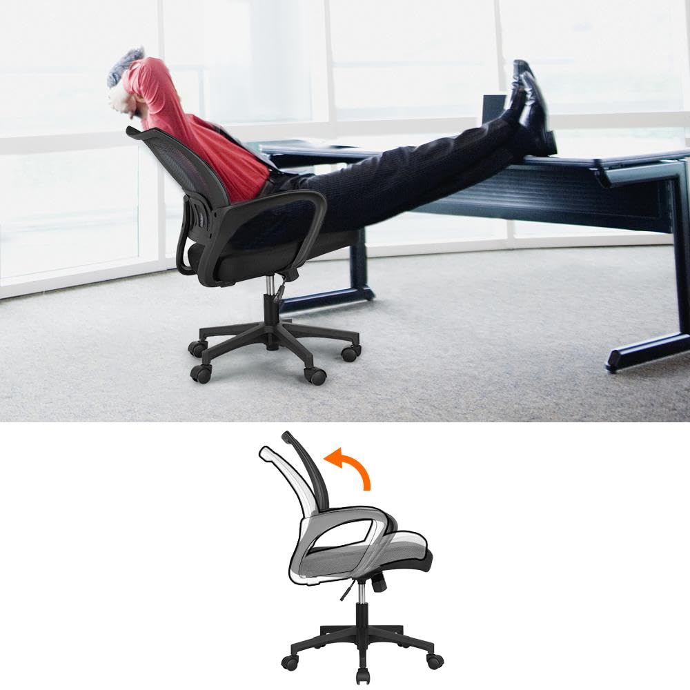 Yaheetech Sedia da Ufficio Scrivania Ergonomica a Rotelle Girevole Reclinabile Imbottita in Rete Traspirante con Braccioli Altezza Regolabile Portata 136 kg Nera