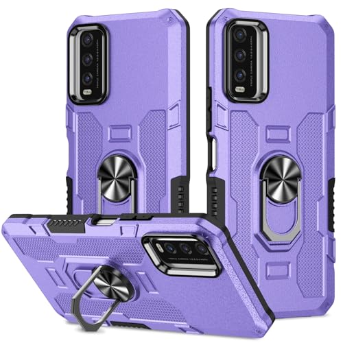 Coque Vivo Y20 antichoc rigide violette avec anneau de maintien pour sécuriser votre mobile