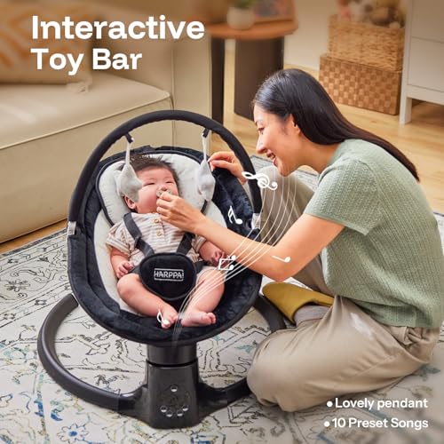 Image of HARPPA Weddell Lite Electric Swing for Baby, 5 Adjustable Speeds, Black | Infant Swing with 3 Timers, Remote & Touch Panel, 5-Point Harness, 10 Built-in Melodies, and Folds for Easy Storage