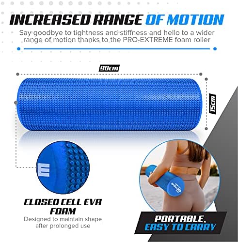 Pro Extreme Fitness Foam Roller - Massage Roller for Back Pain Relief  Helps in Pilates and Yoga  90 Centimeter  Blue