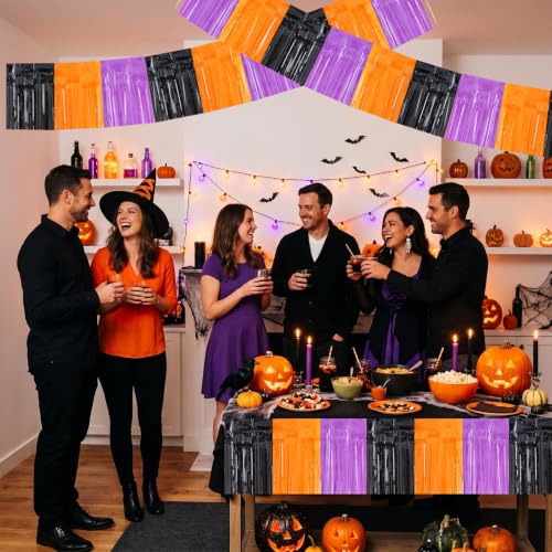 Image of BEISHIDA Macaron Black Orange Purple Foil Fringe Garland 30ft Tinsel Banner