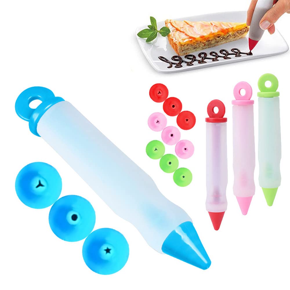 Siliconen voedselschrijfpen, taartchocoladedecoratiepistool met 4 spuitmonden, DIY bakkerij glazuur spuitpen voor desserts en cupcakes (4 stuks