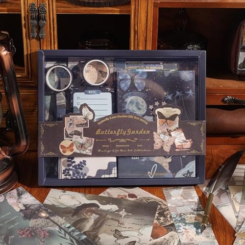 Image of GDNK Scrape Book Kit Scrapbooking Kit Vintage Journal Scrapbook Pack DIY Paper Stickers, Craft Kits Notebook, Collage Album Aesthetic Sticker Journaling Scrapbook Photo Album (Intercropping Butterfly)