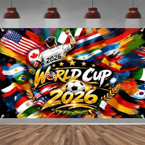 World Soccer Cup Party Decorations Backdrop 2026 Sports Celebration Welcome Banner Soccer Merchandise Football Themed Birthday Background Banner Photo Booth Wall Decor 57ft