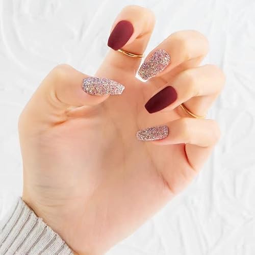 Mosac Falsche Nägel Set, Künstliche nägel, 24 Stück künstliche fingernägel, Nagelfeile, Nagelkleber set für Damen Mädchen (Rot) Cover