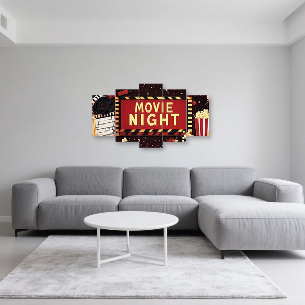 CXHOSTENT Film-Leinwandkunst Heimkino-Wanddekoration 5-teilig Filmnacht-Bilder Popcorn-Poster Film-Kunstwerk Heimdekoration gerahmt (20x35cmx2 20x45cmx2 20x55cmx1)