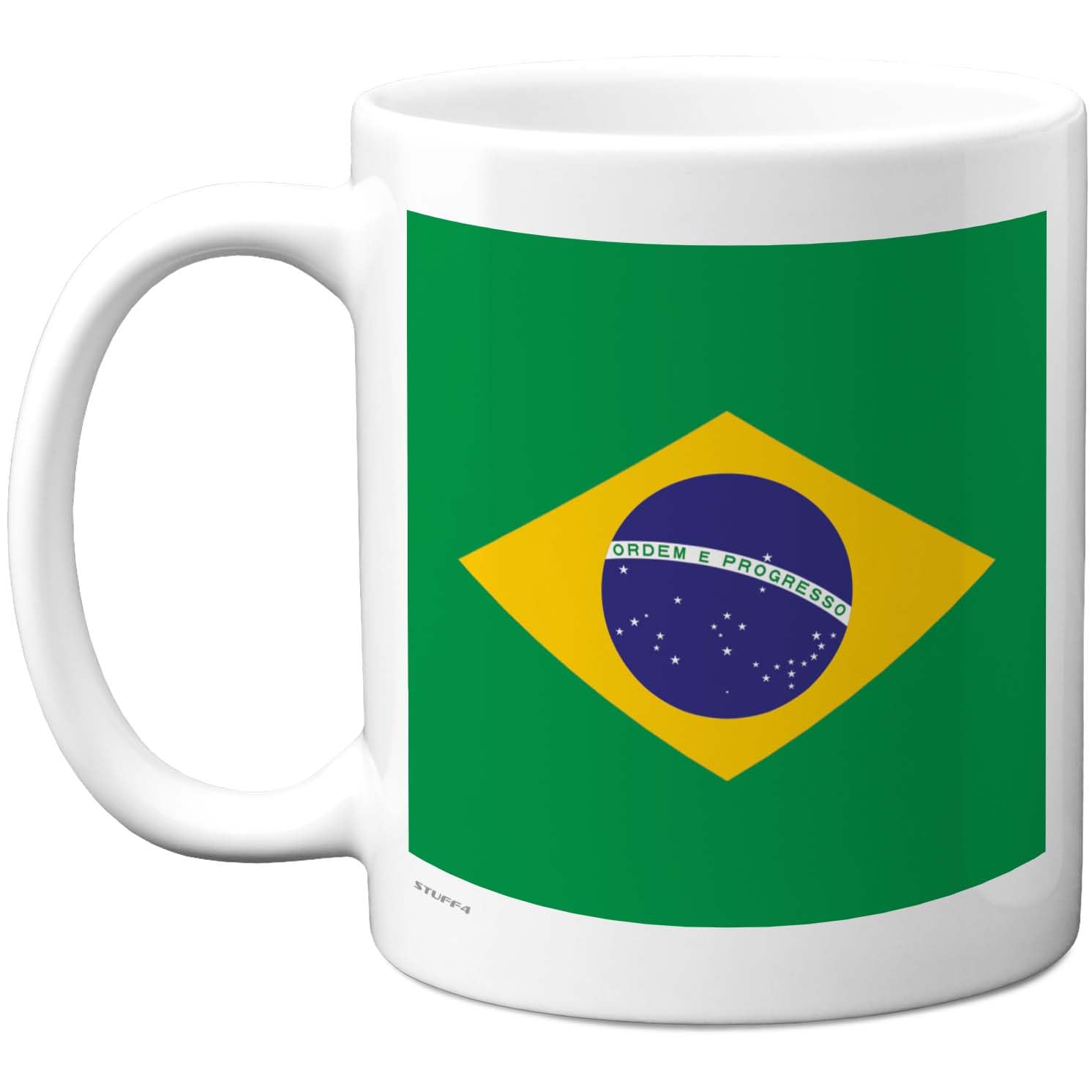 Stuff4 Brazil Flag Mug - Bold Green and Yellow Design - Patriotic Coffee Breaks - 11oz Ceramic Gloss Mug