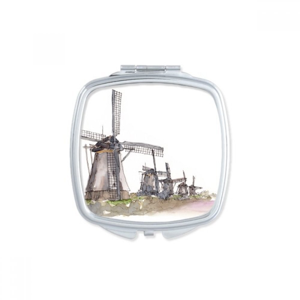 Miroir de poche élégant avec illustration de moulin à vent de Hollande