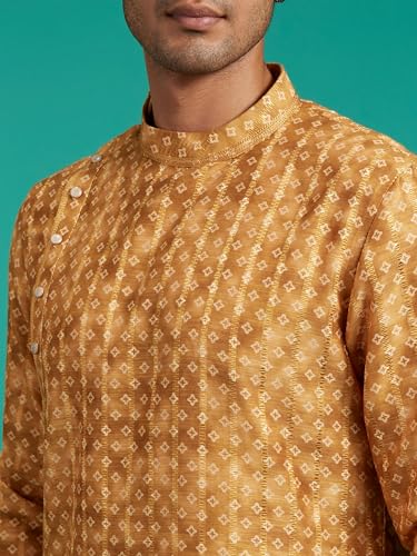 Image of DIWAS by MANYAVAR Men's Art Silk Bandhani Prints Angrakha Style Kurta (1pc)