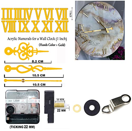 Image of 12 Pcs Arabic Mirrored Acrylic Numerals Movement Machine 22Mm For Wood Resin Marble Analog Clock Fancy Needles Pack 1 (Gold D2)