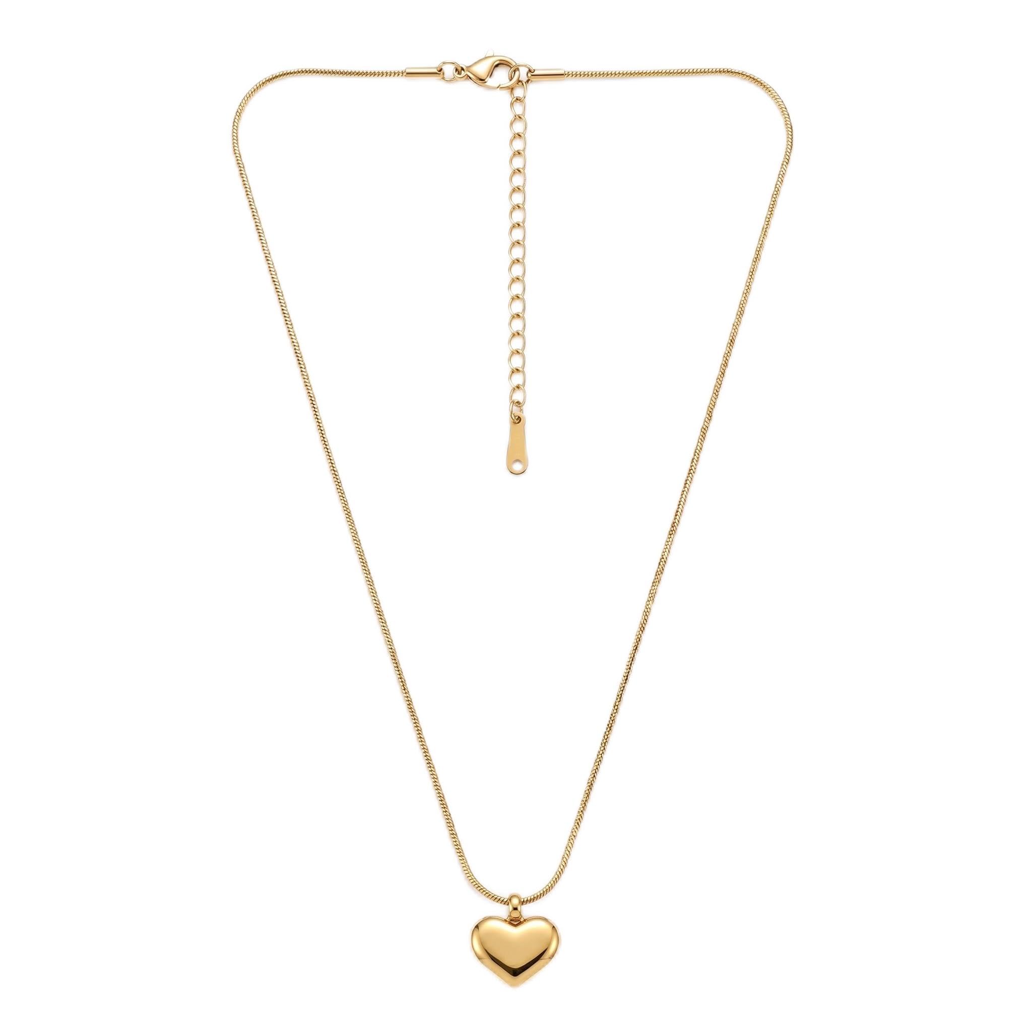 Puffy Heart Pendant Necklace, 18K PVD Gold Coated, Snake Chain, 316L Stainless Steel, Waterproof, for Women-image-40
