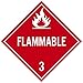 NMC DL158UV50 Safety Sign Placard, Flammable 3, 10.75X10.75, PVC, Flexible PVC.015 Unrippable Vinyl, Pack 50