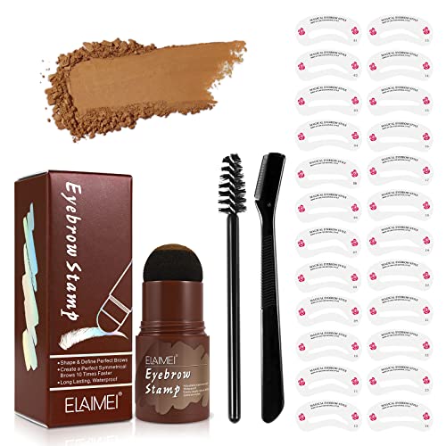 24 Reusable Eyebrow Stamp Stencil Kit, Long-Lasting Eyebrow Pencil Stencil Set, Easy Color and Shape your Brows, Waterproof Eyebrow Powder and Hairline Shadow Powder (Medium Brown)