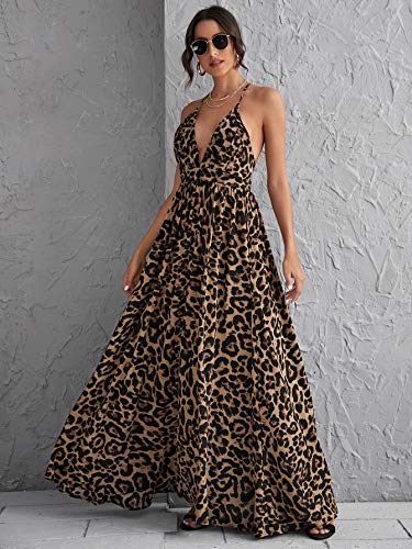 Floerns Women's Deep V Neck Leopard Crisscross Backless Beach Maxi Dress4
