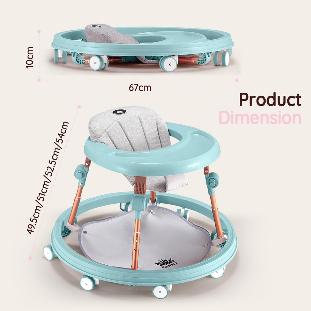 PlayPals 3-in-1 Baby Lauflernhilfe mit Fußpolster für Babys von 6–18 Monaten | 4-fach höhenverstellbar, abnehmbares Fußpolster, geräuscharme 360°-Rollen, klappbares Design
