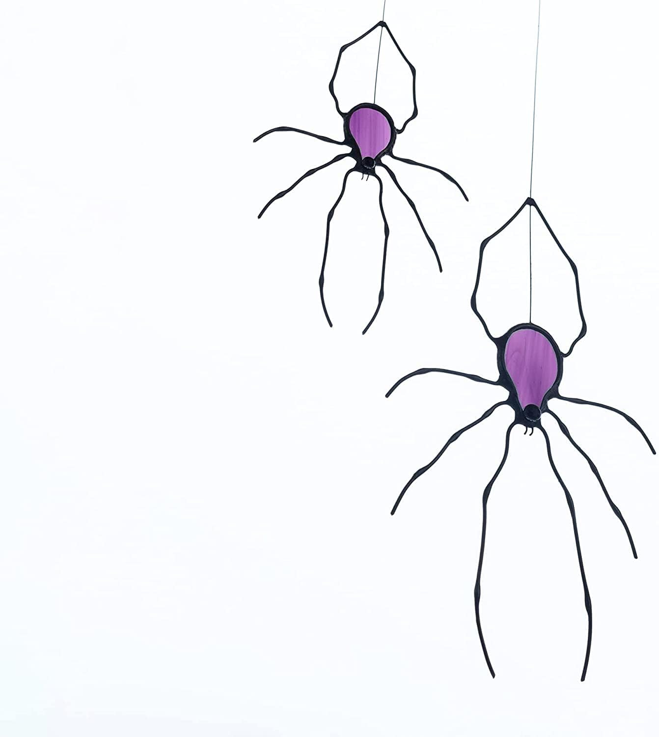 Stained Glass Window Hangings Suncatcher Set of 2 – Violet Spider 5 x 3 Inch Style Hanging Halloween Decor - Suncatchers for Windows Medium and Small Bundle