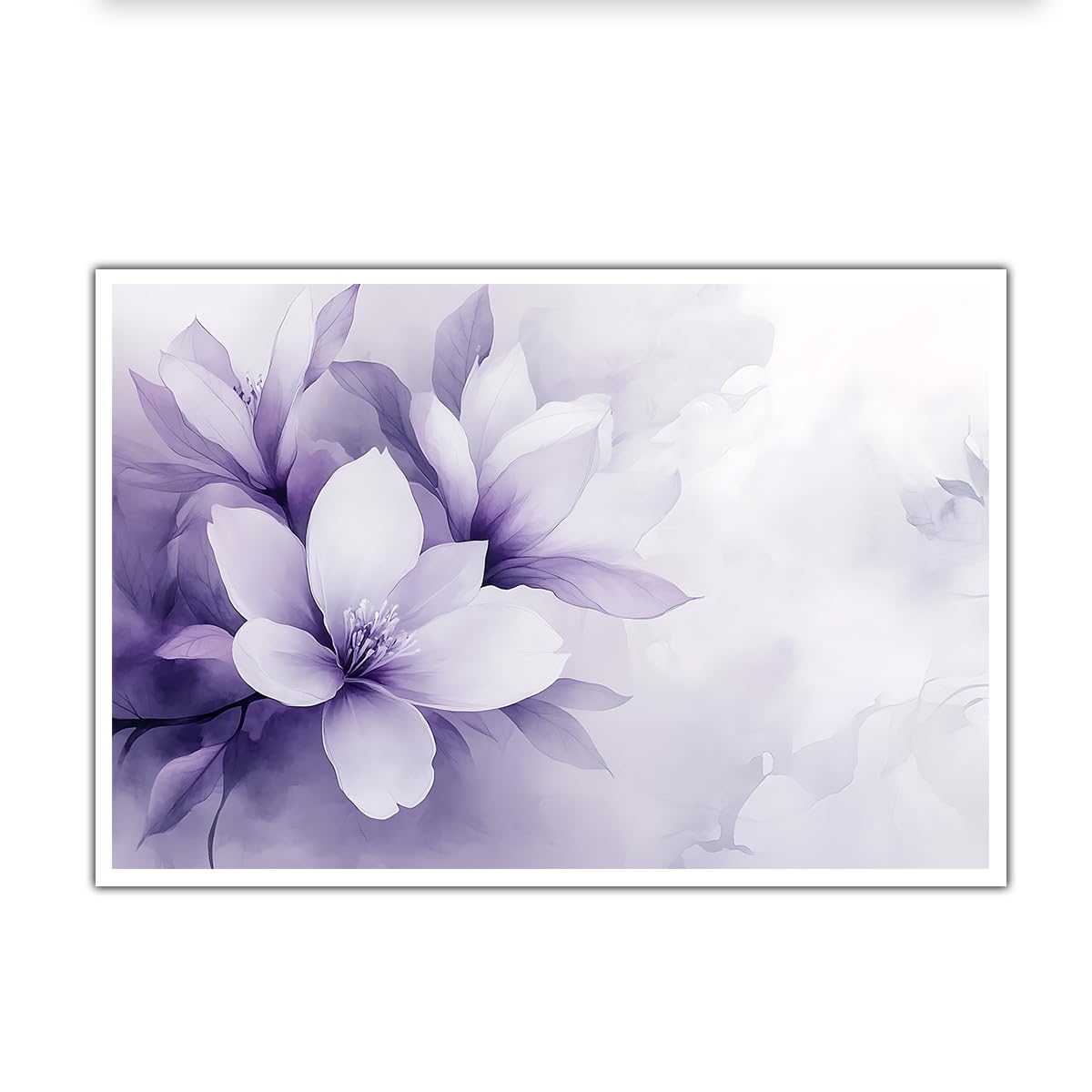 CHERHERART Picture Poster Dreamy Lavender White Magnolia Canvas Wall Art Soft Watercolor Floral Canvas Print for Bedroom Living Room Kitchen 55x85cm Frameless