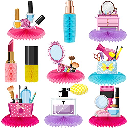 10 Pieces Spa Honeycomb Centerpieces Spa Table Topper Make up Table Decorations 3D Cosmetics Party Supplies Nail Lipstick Girl Theme Photo Booth Props for Make up Birthday Anniversary Party Supplies