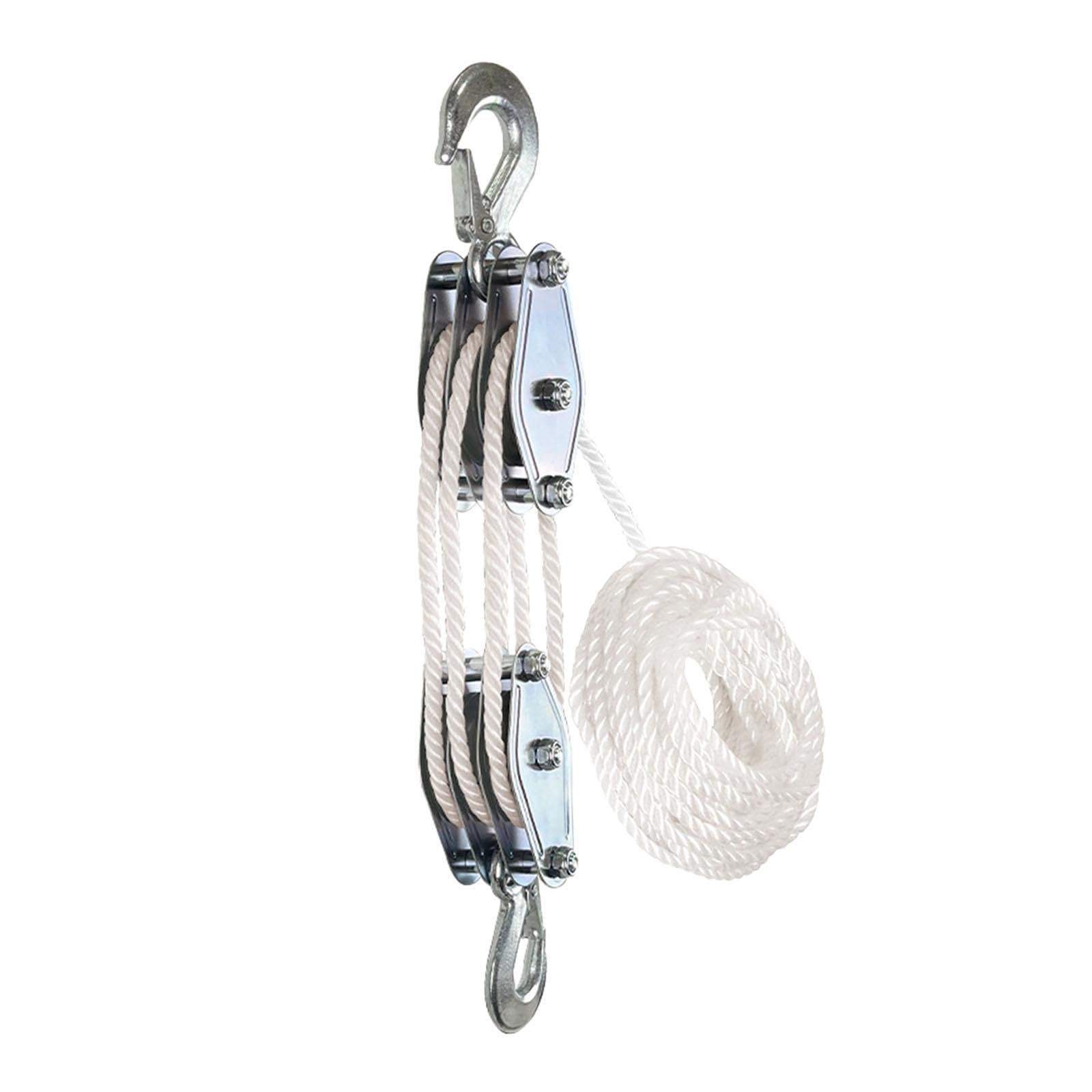 Rope Hoist Pulley Rope Pulley Hoist Wheel Block and Tackle System Lifting Pulley 3 Wheels 15M White
