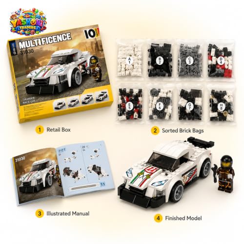 Image of Yashoni Automotive Building Blocks Toy Set for Kids | 10+ Construction Models in one Set| Aircraft, Excavator, Jeep, Car Model Building Kit | Educational STEM Toy | Ages 6+ (Thunder Race Car)