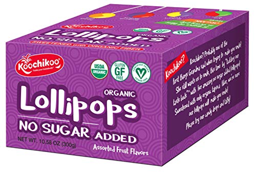 Koochikoo Organic Lollipop Variety Box, Assorted Fruit Flavor - Sugar Free, Gluten Free, Vegan - 50 Count