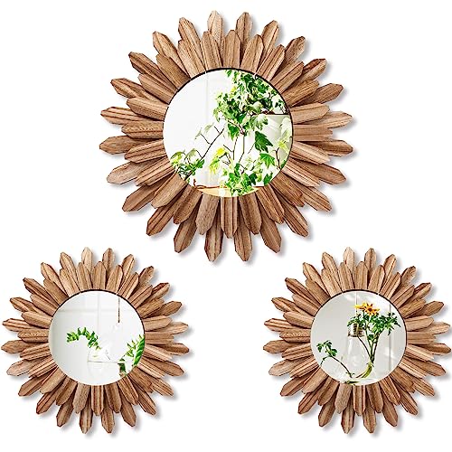 Gulfmew 3 Pcs Boho Wall Decor Round Sunburst Mirror Boho