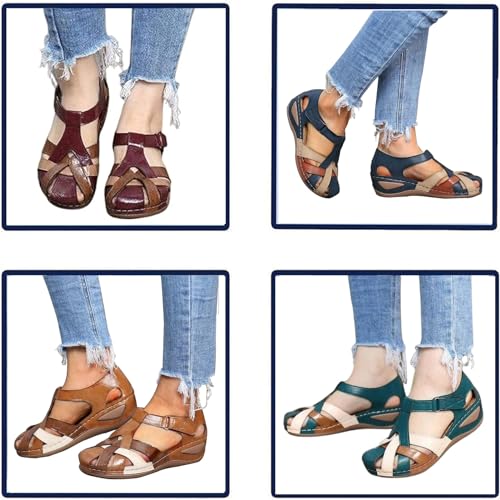Dressy Wedge Sandals for Women,Comfort Retro Closed Toe Platform Wedge Sandals,Orthopedic Sandals Outdoor Cutout Walking Sandals4