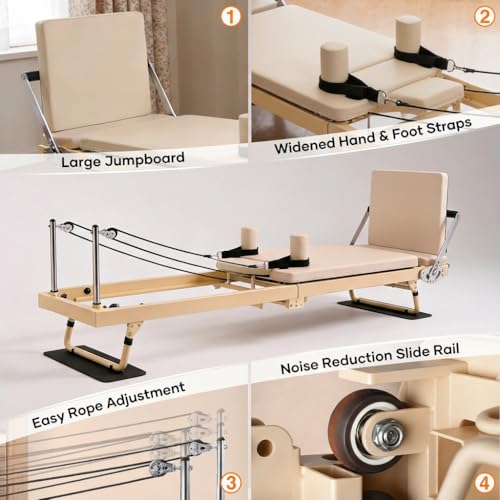 BIOCOR 92\" 2ND Gen Extended Pilates Reformer, Foldable Pilates Machine with Pilates Ring Circle & Headrest, Jumpboard, Dual Resistance Springs, Pilates Equipment for Home Workout, up to 500 lbs - Thumbnail 5