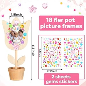 Tellingyou 18 pcs flower picture frame craft kit spring crafts flower pot diy wood picture frames with 2 gems stickers for mothers day gift kidstulip shape  urban country home decor