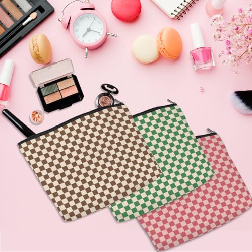 6 Pcs Checkered Makeup Bags Make up Bag Cosmetic Bags for Women Girls Sister Bridesmaid Friendship Christmas Birthday Travel Toiletry Bag Aesthetic Zipper Organizer Accessories, Cute Retro Plaid3