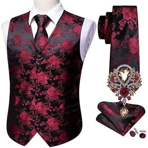 Men's Suit Silk Tie Cufflinks Brooch Suit Formal Vest Vest 5PCS Gold Solid Wedding Vest(2XL)