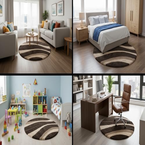 Image of Vintage Threads (Coffee Leher 5x5 Ft Shaggy Carpet for Living Room & Bedroom | Ultra Soft Plush Long Pile Rug | Thick Fluffy 3D Modern Floor Carpet | Cozy Luxury Home Decor Rug
