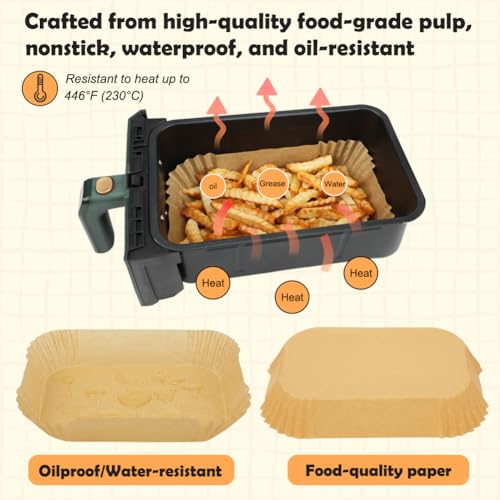 BYKITCHEN Air Fryer Disposable Paper Liners for Ninja Dual Airfryer, 100PCS Rectangle Air Fryer Parchment Paper Sheets for Ninja DZ201/DZ401/DZ550/SL401 & More, Ninja Airfryer Double Stack Accessories - Thumbnail 2