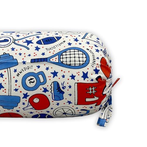 Image of Swayam Set of 2 Pure Cotton Bolster Cover | 30x30 Inch | Soft Breathable Masnad Cover 200TC | Durable & Washable | Sports Print Bolster Cover for Diwan, Bed & Sofa - White & Blue