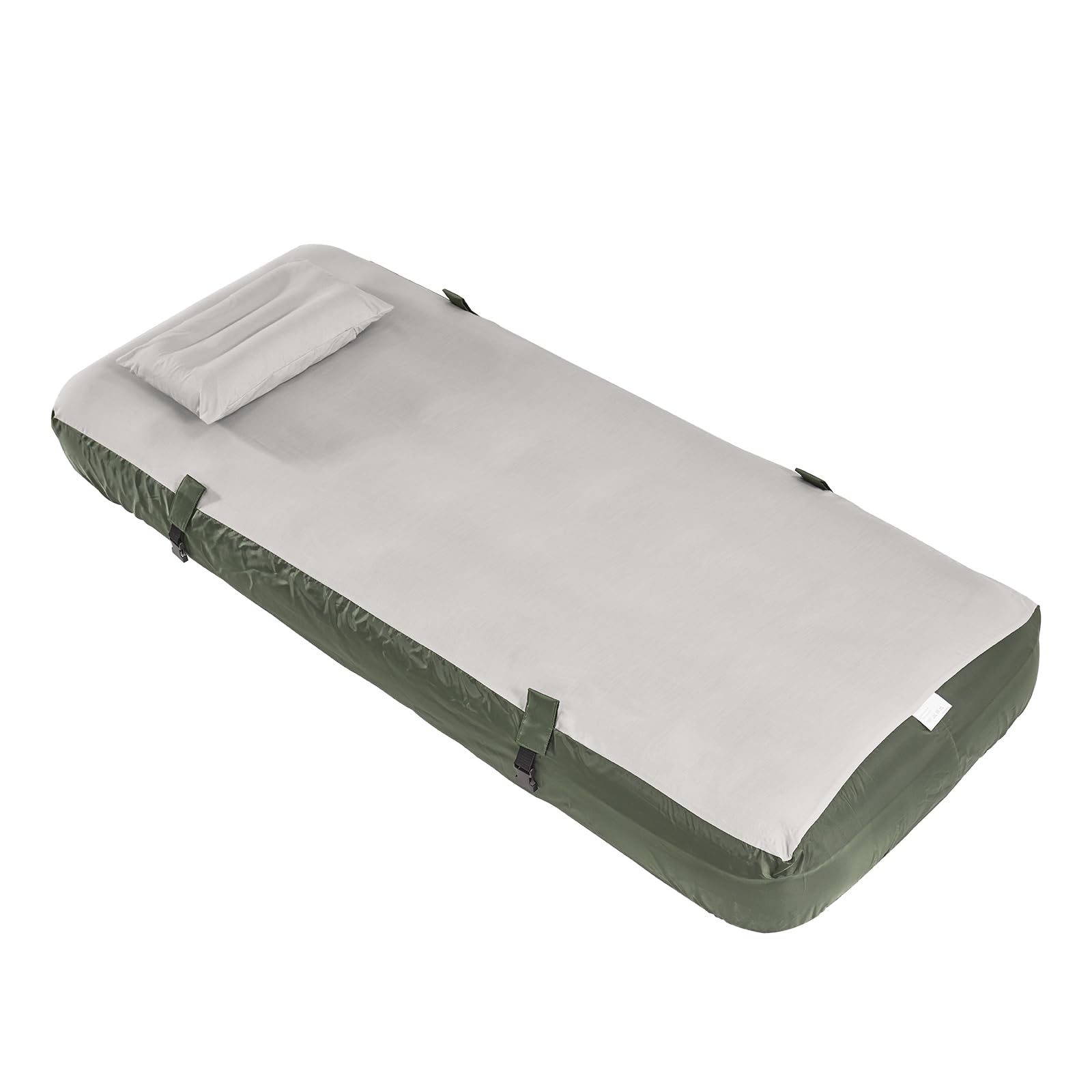 SoBuy Inflatable Air Mattress Single Size with Bed Sheet, Pillow & Foot Pump, Portable Air Bed for Camping & Guest Room, Waterproof Flocked Blow Up Bed, 191x76x22cm, Green, OGS32-II-GR-P01