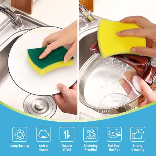 Image of AIDEA Sponges Kitchen, 24 Pack Heavy Duty Dish Sponge, Cleaning Dish Scrubber Sponge for Home and Kitchen, Stink-Free Cleaning Supplies for Pots, Pans