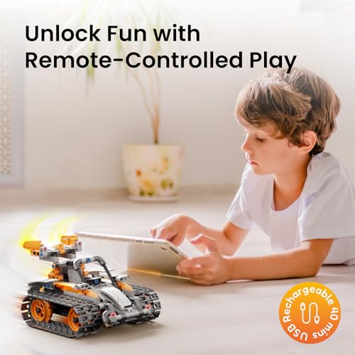 Image of Sillbird Robot Building Kit with Remote Control STEM Gifts for Kids Boys Age 8-12, Coding Robotics Toy for Birthday - Buildable 5in1 Models with 488 Pieces - Orange