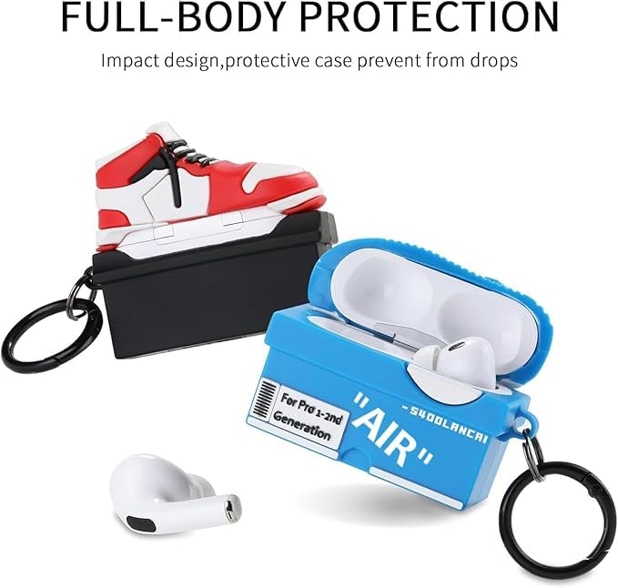 Image of [2Pack] for Apple Airpods Pro 2 Case Cover,Cute Cartoon Shoe Box Soft Silicone Protective Cases for AirPods Pro 2nd Generation Case with Keychain for Women Men