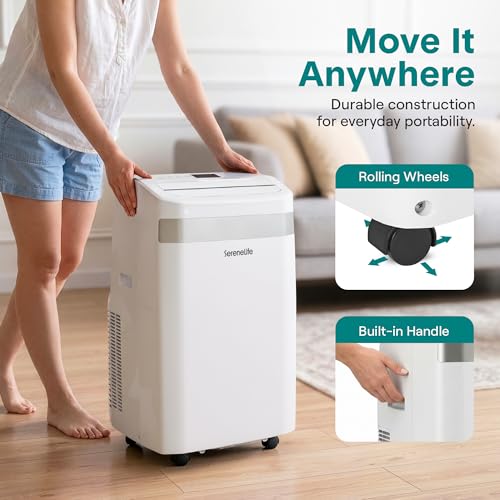 Image of SereneLife Portable AC Unit with Wi-Fi, 14,000 BTU Cooling, Dehumidifier & Fan Modes Portable Air Conditioner, Adjustable Temperature, Compact Room Air Conditioner with Window Exhaust Kit, White