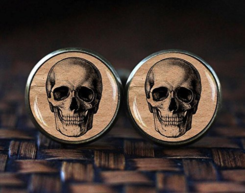 Skull cufflinks, Antique Anatomy Anatomical Skeleton cufflinks, gothic skull jewelry, Human Anatomy cufflinks, mens cufflinks,