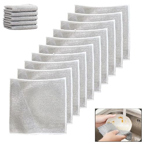 10 PCS Multipurpose Wire Dishwashing Rag for Wet and Dry,Non-Scratch Wire Dishcloth,Scrubbing Wire Dishwashing Rags,Time-Saver Kitchen Wipes Cleaning Cloths (Monolayer)