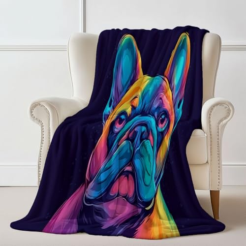Mitternachtsblau Kuscheldecke 80x150 cm - superweiche gemütliche flauschige Plüschdecke Decke für alle Jahreszeiten, mit Farbe Süß Französische Bulldogge muster für Bett Sofa Reisen und Camping