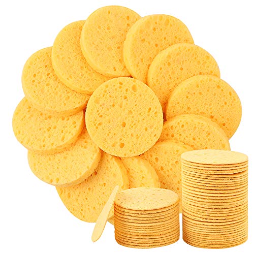 50 esponjas faciales, esponjas de limpieza facial comprimidas más gruesas, esponja facial de celulosa natural para mujeres, hombres, niñas, masaje facial, spa, eliminación de maquillaje (amarillo)