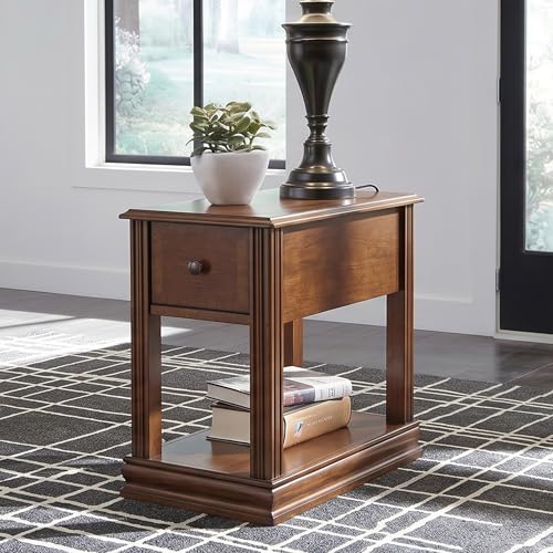 Signature Design by Ashley Breegin Narrow Chairside End Table | Rich dark brown wood veneers, Deep storage drawer with removable PVC tray, Compact 13-inch width fits tight spaces - image 2