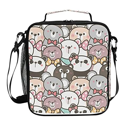 HMZXZ Cartoon Bear Panda Koala Lunch Bag Box for Women Teens Girls Cooler Insulated Lunch Bag Tote Freezable Shoulder Strap Waterproof Picnic Meal for School Office Work Cover
