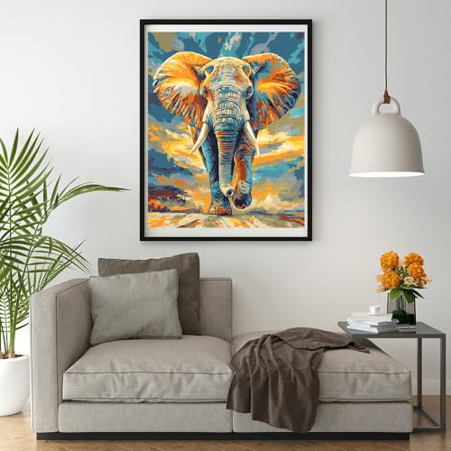 Image of Moohue DIY Counted Stamped Cross Stitch Kits for Adults Cute Colorful Elephants Under the Blue Sky 14 Count Cross Stitch Patterns Printed (Animal Elephant)