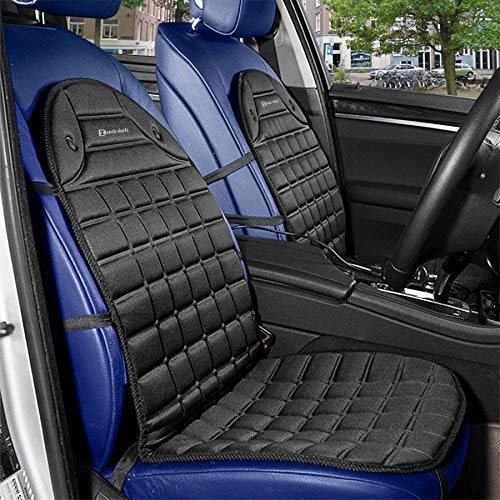 image for 2pc. Black Heated Car Seat Cushion with 1 Integrated Plug Adjustable T