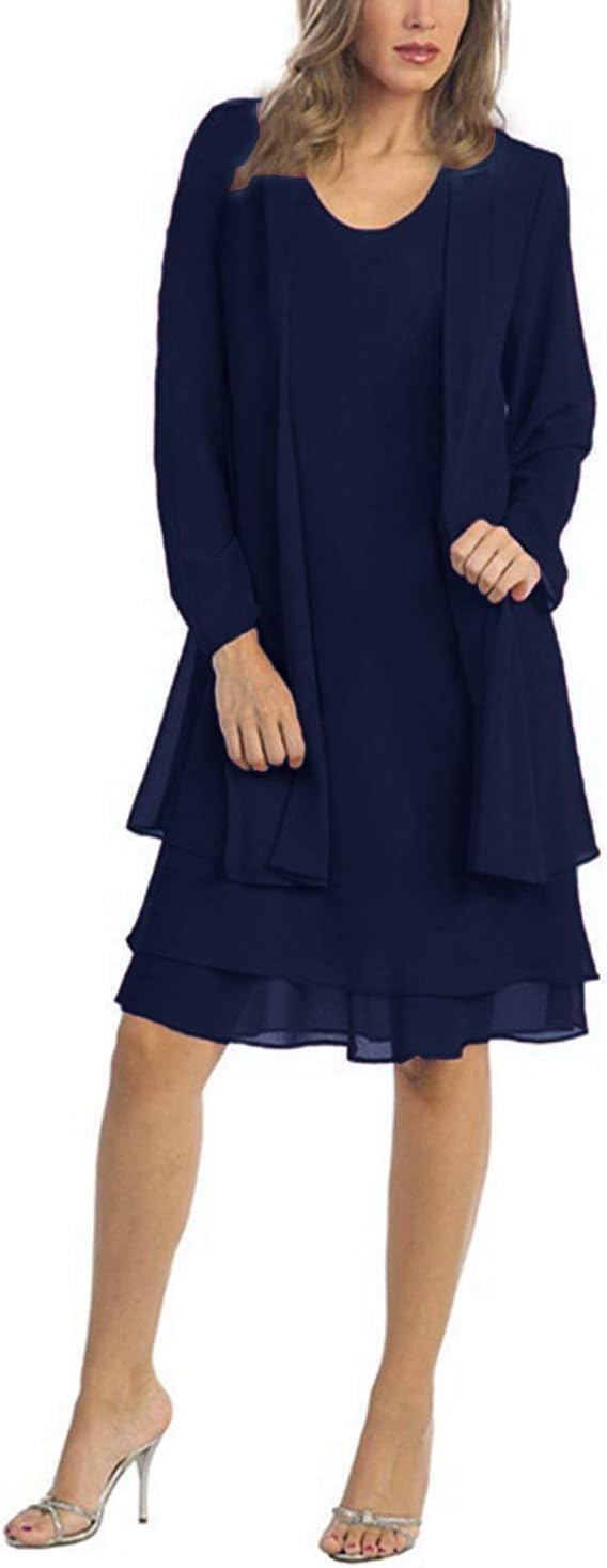 Chiffon Plus Size Mother of The Bride Dresses with Jacket Knee Length